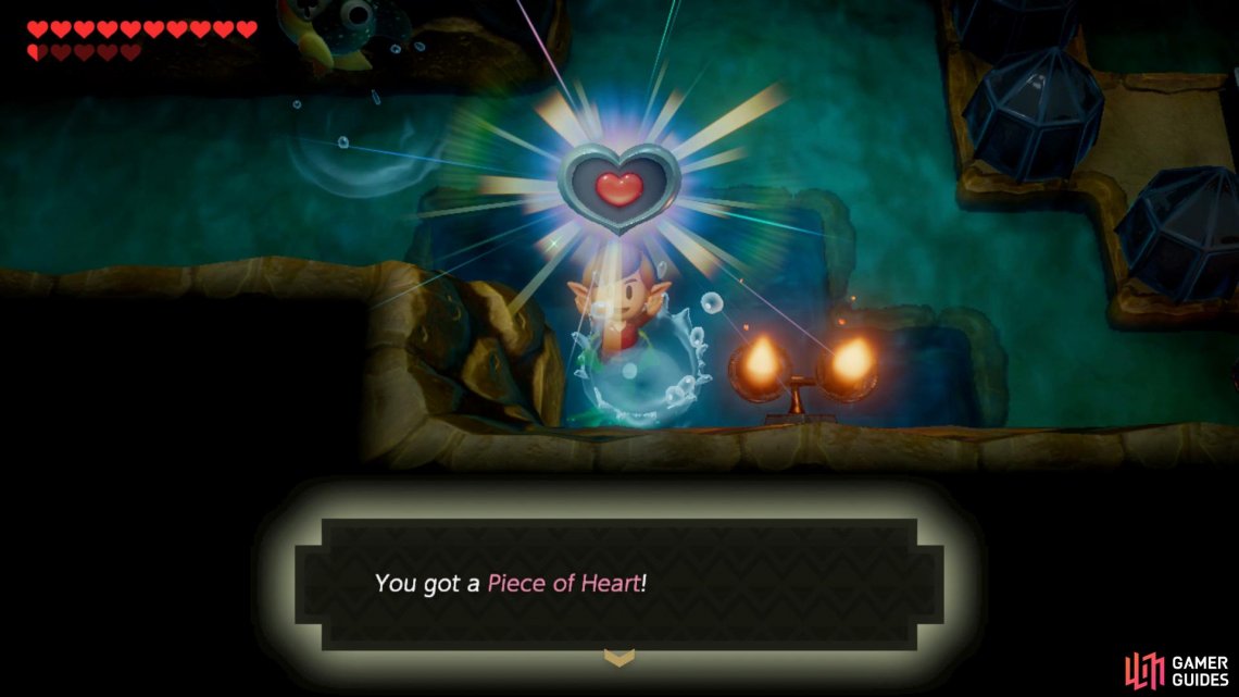 Head into the a cave and dive down into the deep water to get a Piece of Heart,