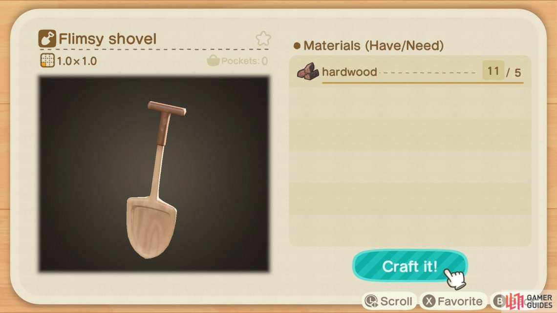 You need five pieces of hardwood to make a shovel