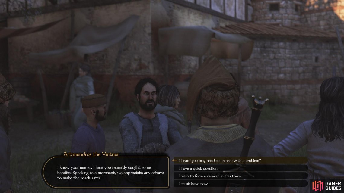 When speaking with the merchant, ask him about whether he needs help with a problem.