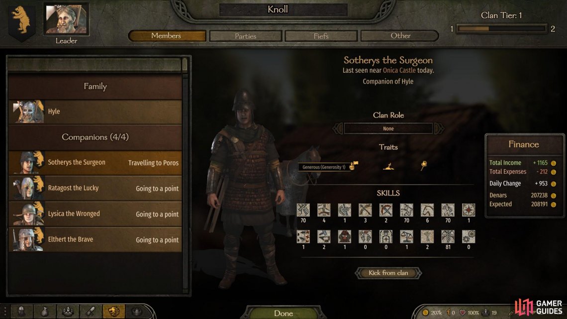 You can view character traits by navigating to the clan menu and selecting each companion.