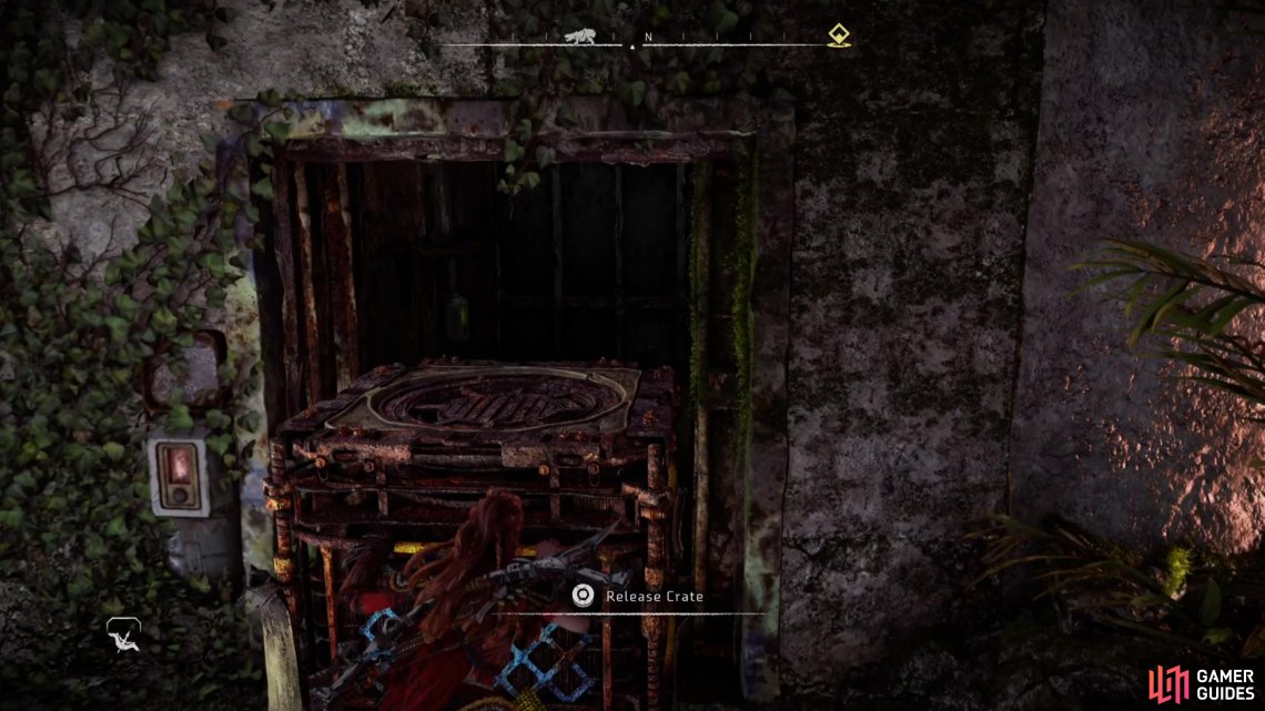 Push the crate into the elevator and take it up to the upper floor