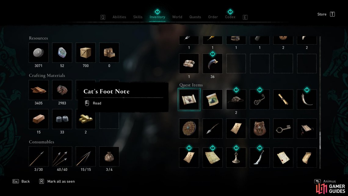 Be sure to read the note from the quest items in your inventory.