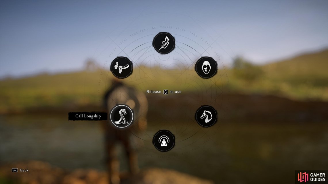Use the Quick Actions Wheel to call your longship to any waterway. 