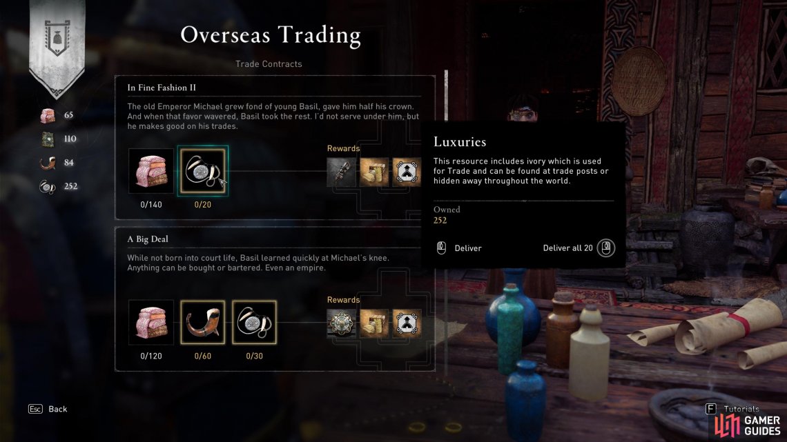Trade the items you earn from Trade Posts in exchange for goods from distant lands.