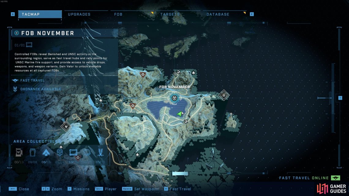 The location of the Encroachment Spartan audio log, in the southeastern part of the map.
