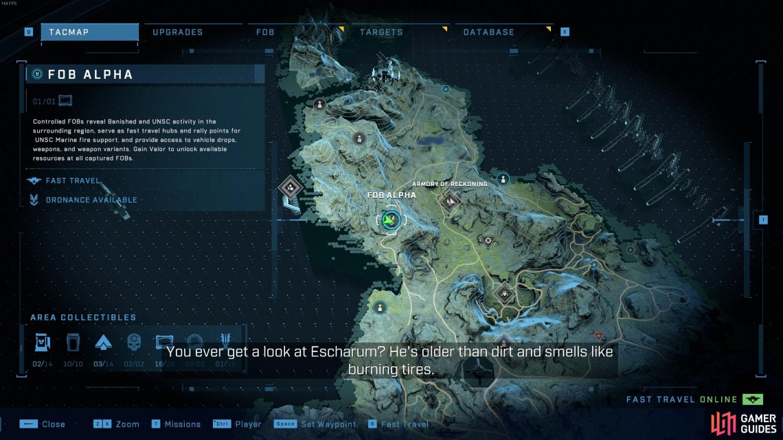 The location of Fob Alpha, southwest of The Armory of Reckoning.