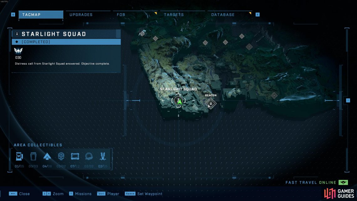 The location of Starlight Squad, in the southwestern part of the map.