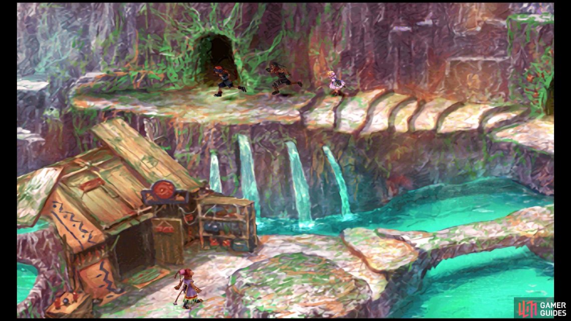 After restoring Marbule in Home World, visit the cave at the far end of the village.