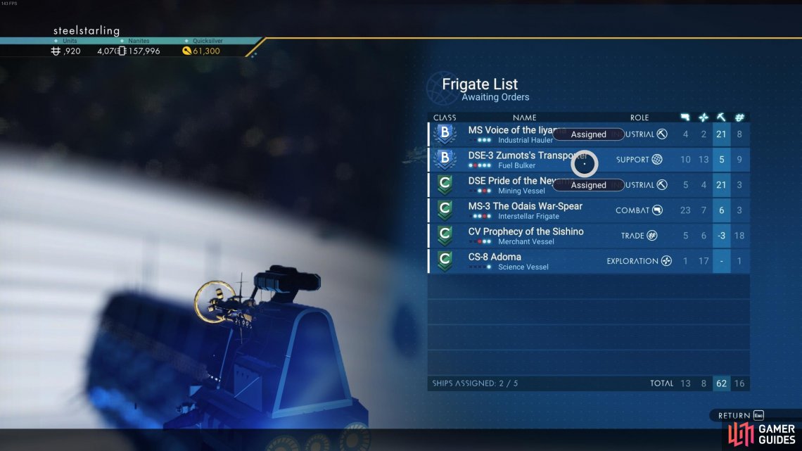 You can view an overview of your available Frigates and their stats via the navigator.