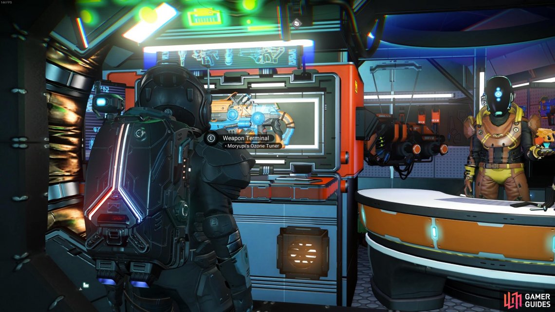 All space stations have a Weapon Terminal, where you can find new weapons to purchase in each system.