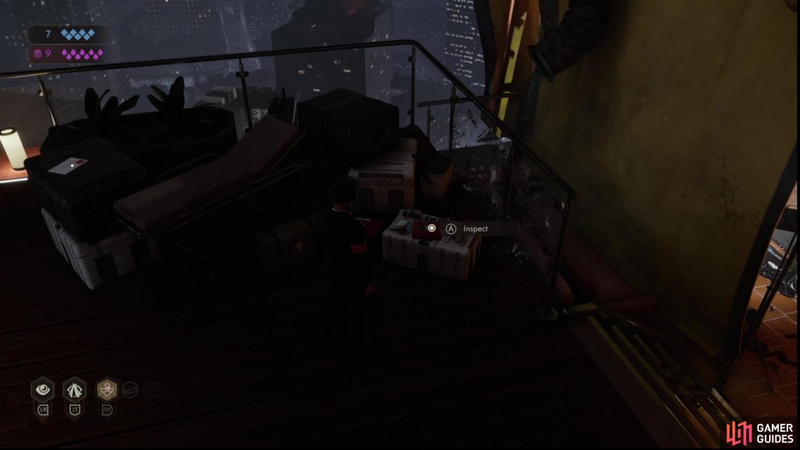 Search the corner of the balcony to find a First Aid Kit,