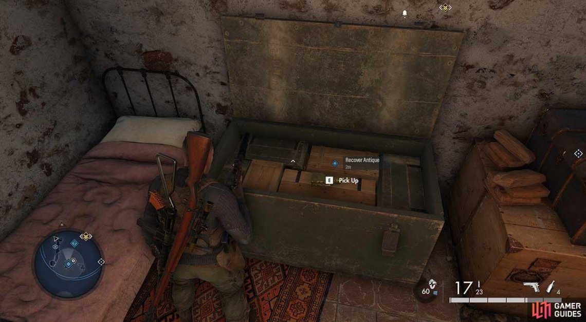 Hunt around upstairs and you will find a statue hidden in a soldiers trunk.