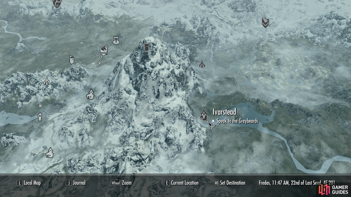 The location of Ivarstead, east of Whiterun.