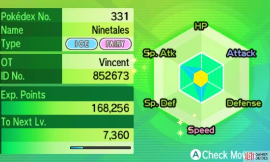 Press the Y button in the status screen to view your Pokemon’s EVs.