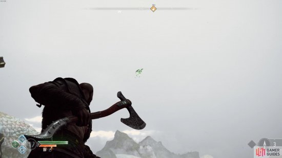 Climb the ledge to get a better target on the Raven.