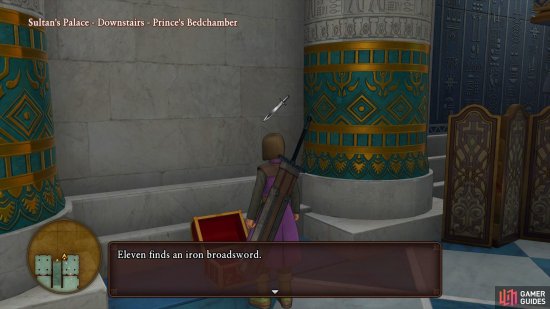 You can find an Iron Broadsword in the Princes Bedchamber