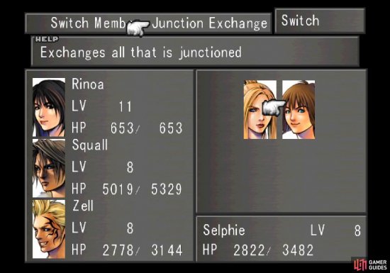 Pick the Exchange Junction command to move all junctioned GFs, magic and abilities between characters