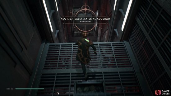 Once youve entered the Imperial Headquarters head to the area with the fans and climb up to find a Chest that contains Aurodium Lightsaber Material