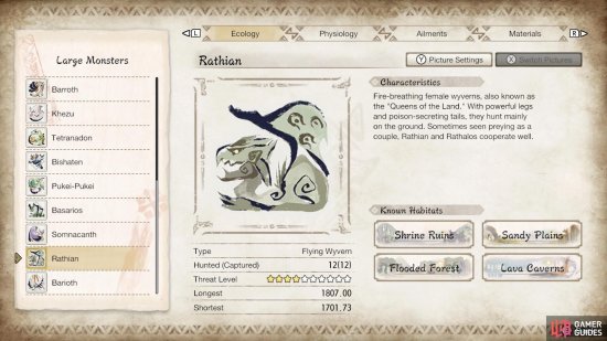 Rathians page in the Hunters Notes.