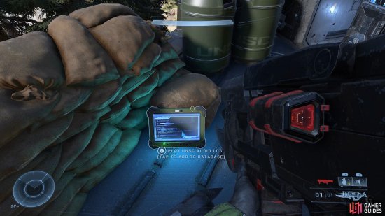 then collect the UNSC Audio Log from the corner of the platform. 