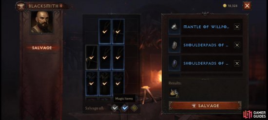You can use the buttons on the bottom of the screen to select gear to salvage by rarity.