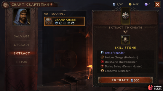 Once maxed out, you can extract a Charm, turning it into a Skill Stone.