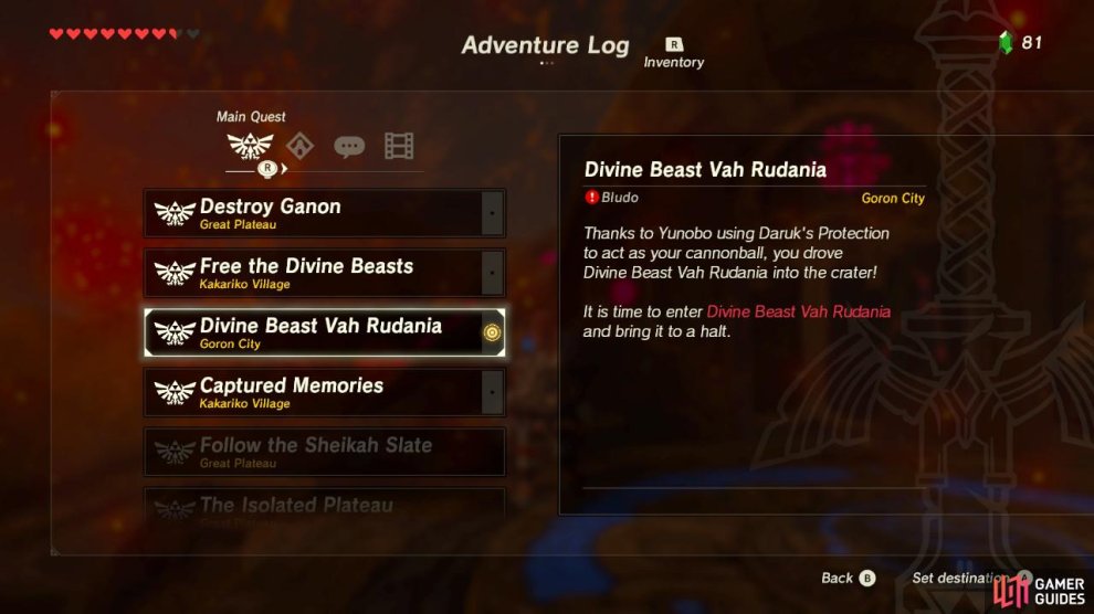 Divine Beast Vah Rudania Walkthrough The Legend Of Zelda Breath Of The Wild Gamer Guides