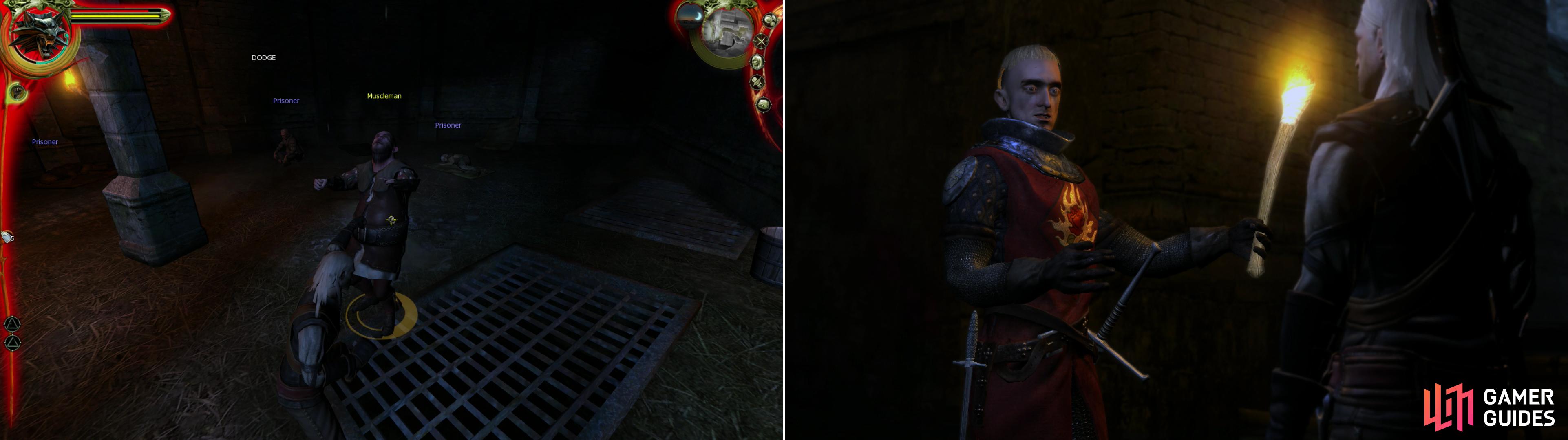 Defeat the Muscleman in fisticuffs to win the right to hunt the Cockatrice (left). In the sewers you'll meet Siegfried, a valorous knight with noble ambitions… if a bit naïve (right).