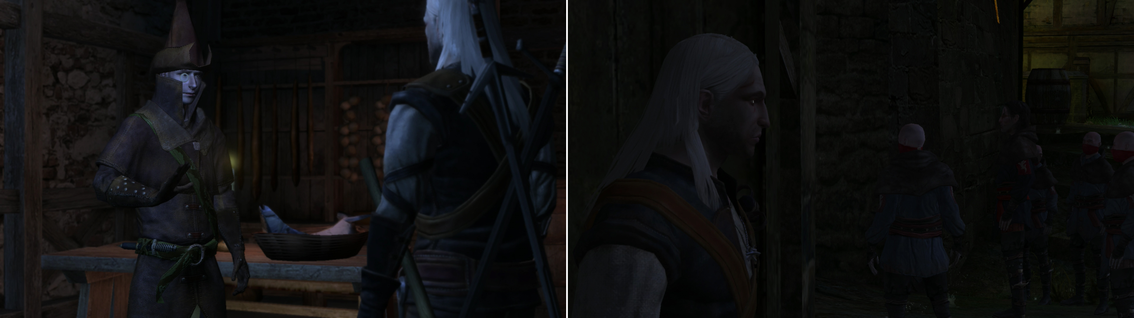 Go meet with Raymond-the detective, who is an eager ally in the fight against Salamandra (left). Geralt plays the waiting game so he can get the drop on some Salamanders who followed him (right).