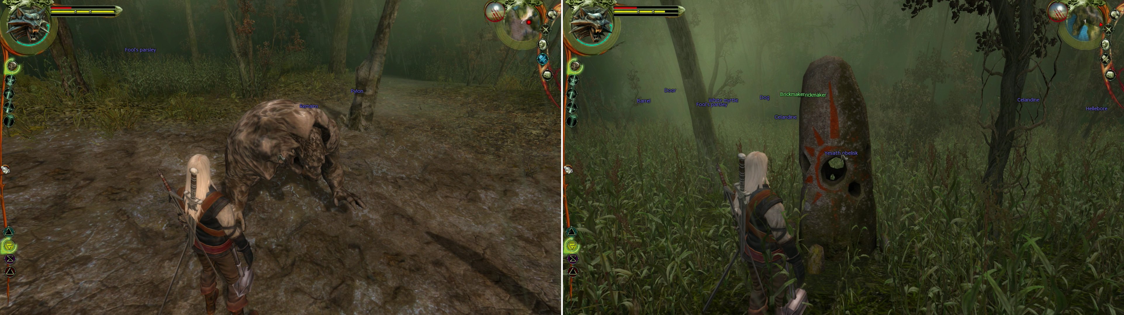 Loot the Golem after defeating it (left) then place all ten Sephirot in the correct Obelisks scattered throughout the Swamp Forest (right).