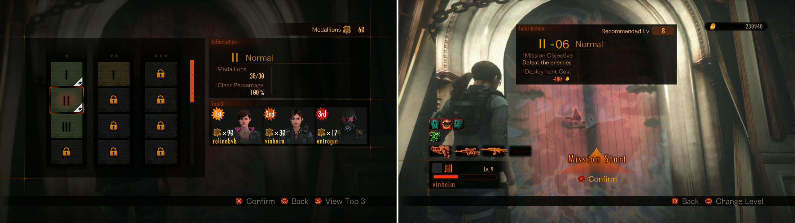A look at how the Gauntlets are shown (left picture). Prepared to start a mission (right picture).