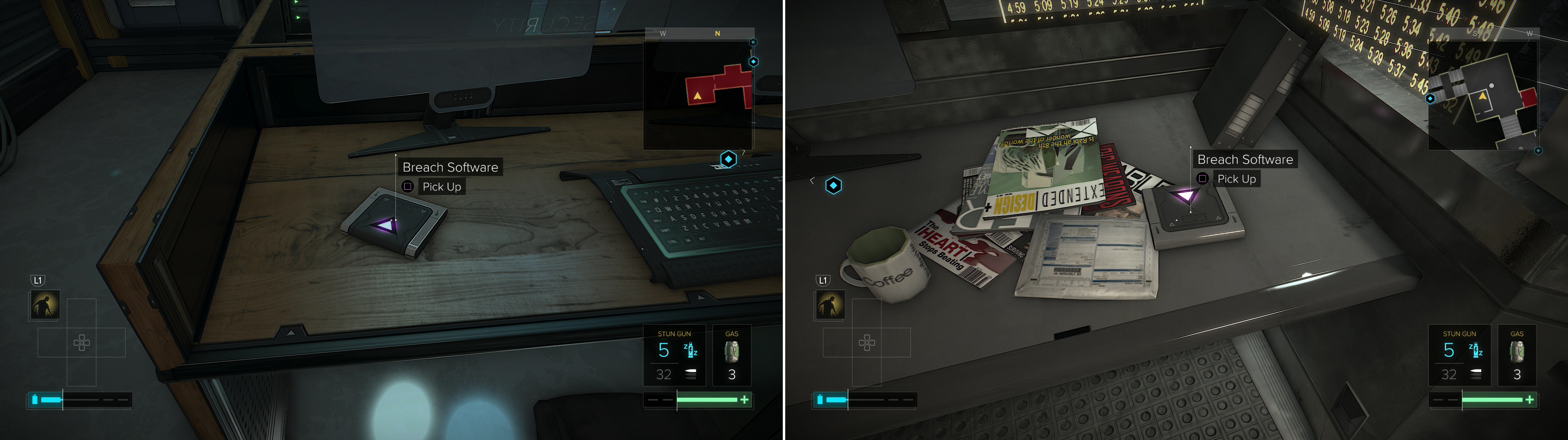 You can find Breach Software #30 in the Capek Station (left), while Breach Software #19 await you in the ticket booth of the Palisade Station (right).