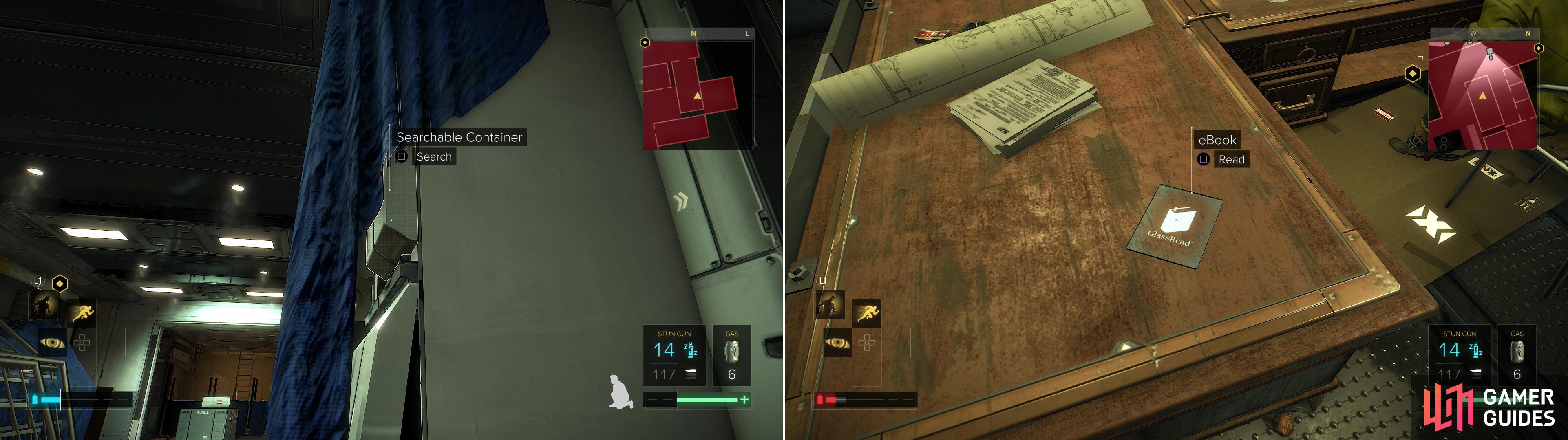 In a well-hidden Searchable Container you'll find a Praxis Kit (left). Be sure to surgically dispatch the ARC Soldiers so you can lay your hands on some collectibles (right).