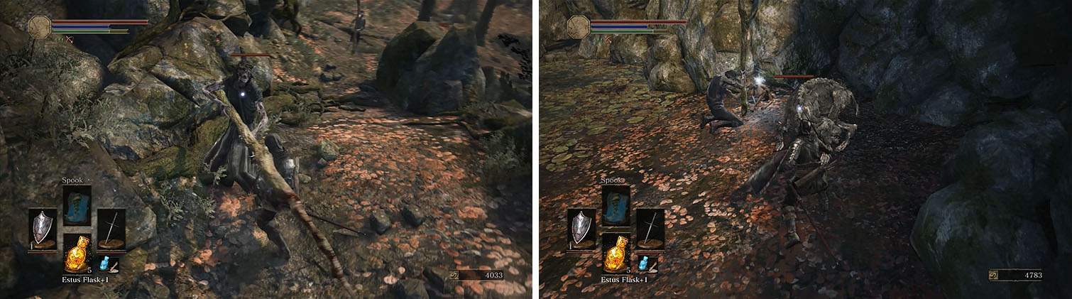 Kill the hunters and then make your way around the corner for a Titanite Shard.
