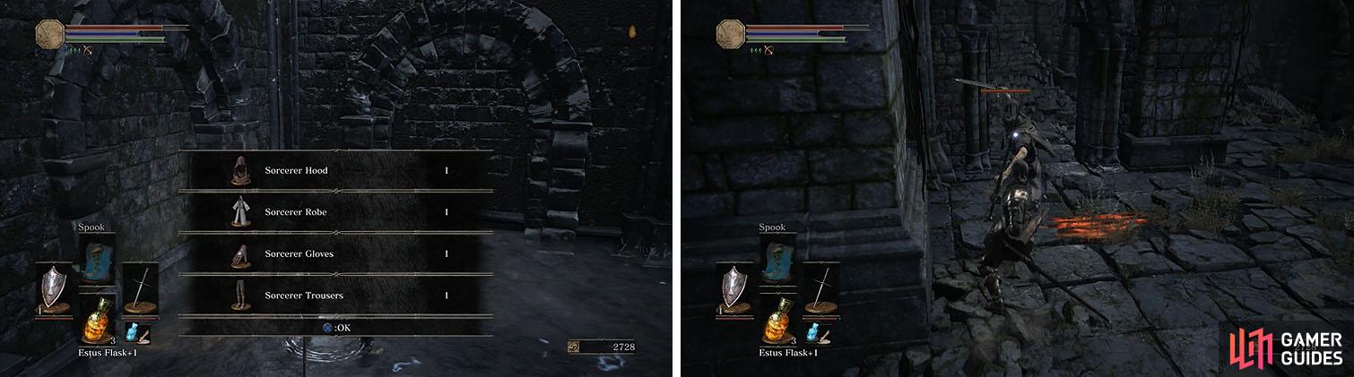 Check under the ruins for the Sage's armor and ring and then enter the ruins.