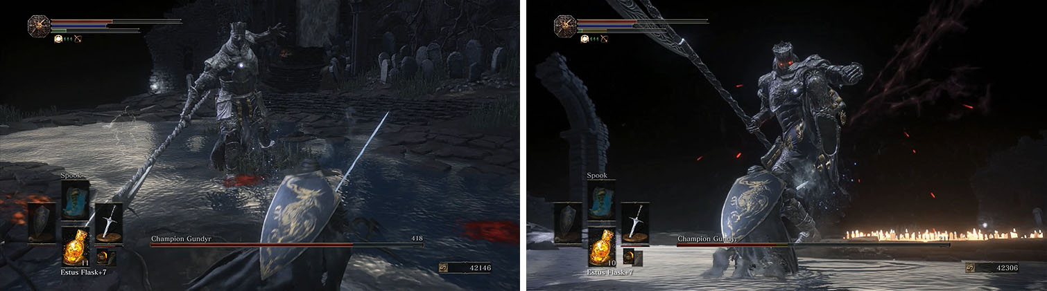 While the additional health and damage output is only a minor upgrade, the new attacks in Gundyr's moveset is what makes him a huge threat for this fight.