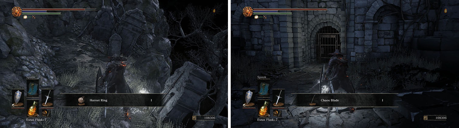Check the area around Firelink Shrine for the Hornet Ring and Chaos Blade.