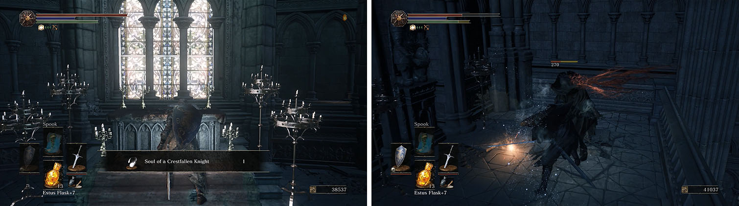 Grab the soul on the altar and then enter the adjacent room and kill the Lothric Knight, followed by the Lothric Priest in the corner.
