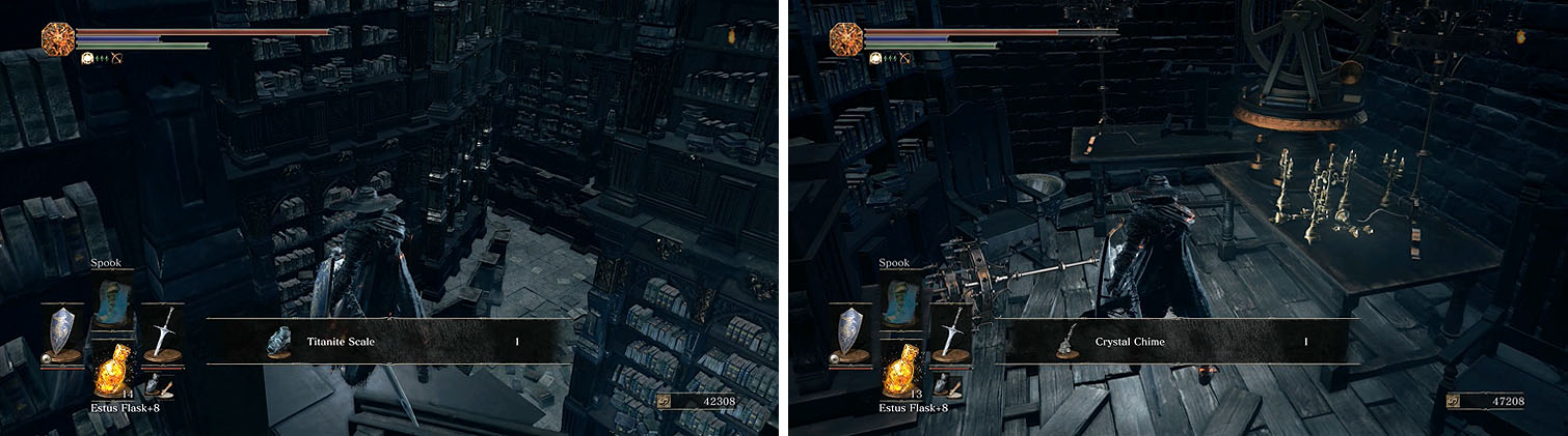Check both sides of the area for a Titanite Scales and the Crystal Chime.