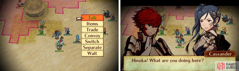 Use the "Talk" command to recruit Hinoka in-battle.