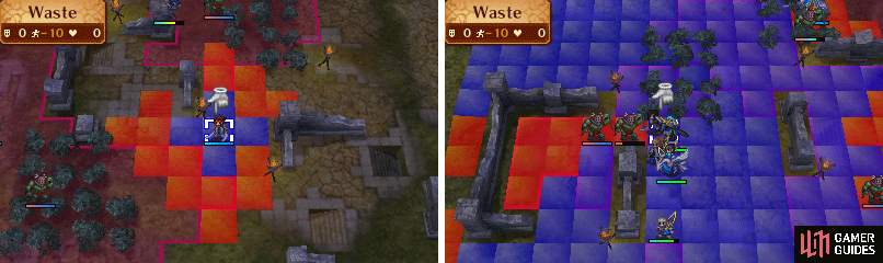 Look at the difference between a foot unit and a flying unit on a Waste-terrain tile!