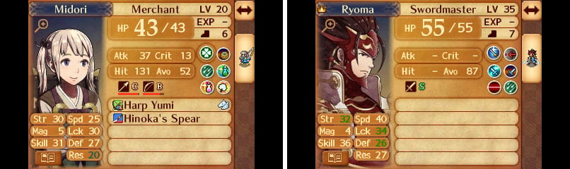 On the left, Midori has hit her cap of level 20. On the right, Ryoma has passed it by using 3 Eternal Seals.