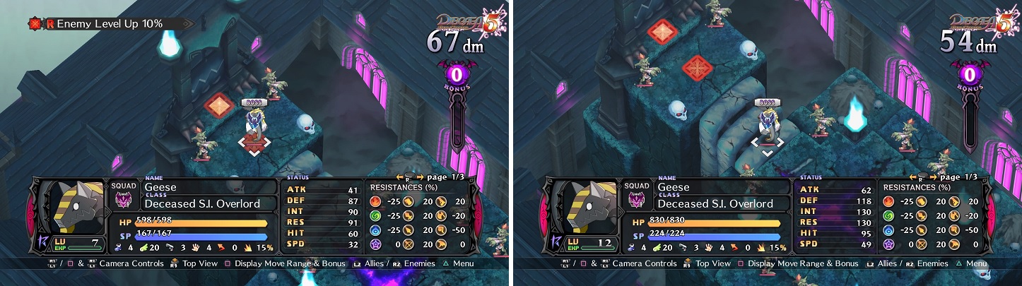 Geese will stay still and level up because of the Geo Effect (left) until he hits level 12, which is when hell come after you (right).