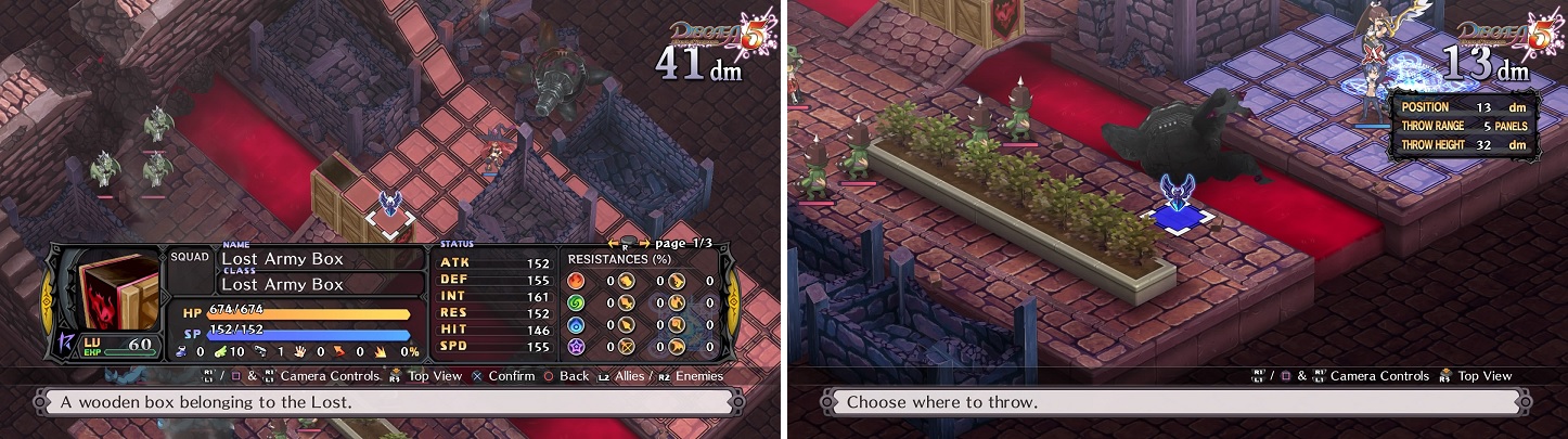 You can go over the Lost Army Boxes (left), as that's the normal way to the enemies. However, you can also throw characters over the gap (right).