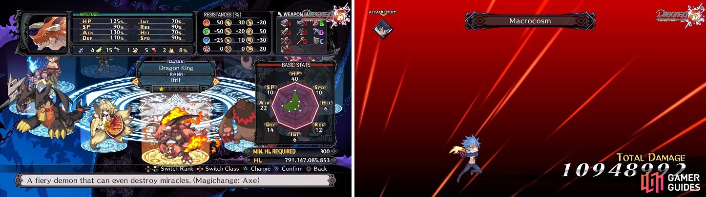 You can unlock the Dragon King monster class at the beginning of this Episode (left). Killia's final Unique Skill, Macrocosm (right), is a powerful single-target move.