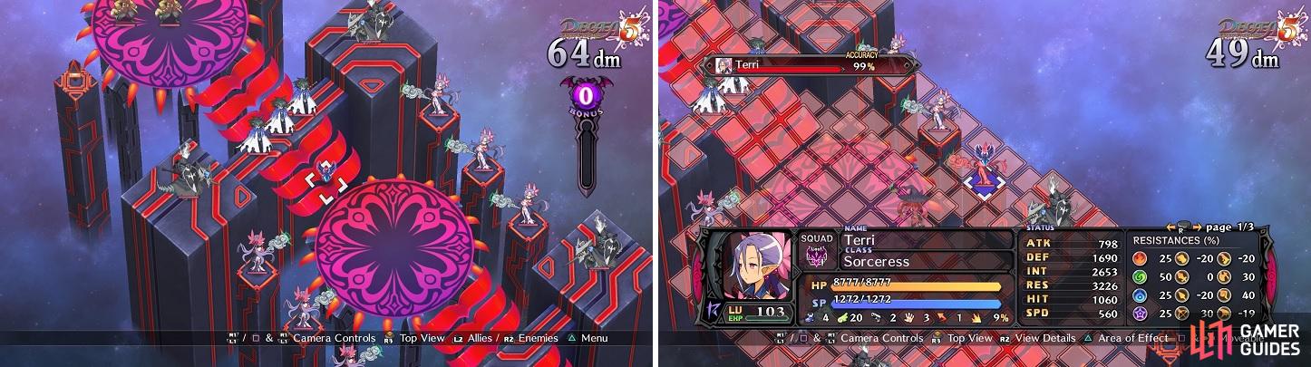 The "Stairway of Death" doesn't leave a lot of room to space your characters (left). You'll need ranged attacks to deal with the Sages (right).
