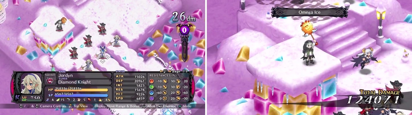 The Diamond Knights will be an annoyance until you defeat them all (left). They will let the Skull on the platform behind them to peg you with ice spells (right).