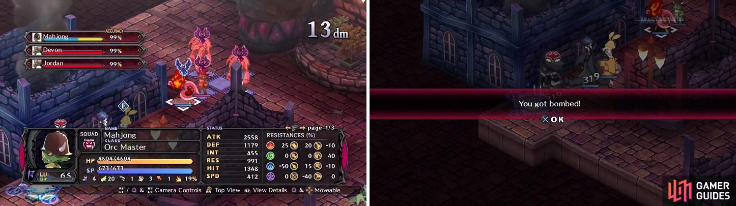 Use skills that hit more than one enemy to whittle down their HP (left). It might be a wise idea to summon your Netherworld to get rid of the effect here (right).