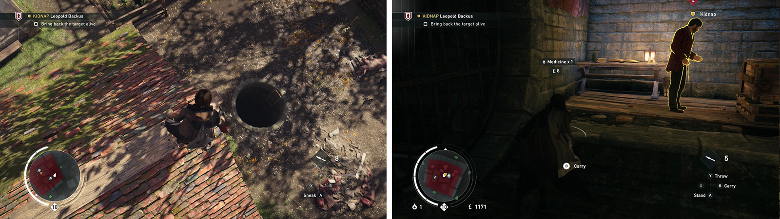 Find the ladder leading to the sewers (left) and grab the target within (right).