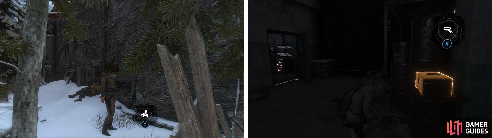 After taking out the enemies loot Survival Cache 10 (left). Inside use the Lockpick to open the door for Relic 09 (right).